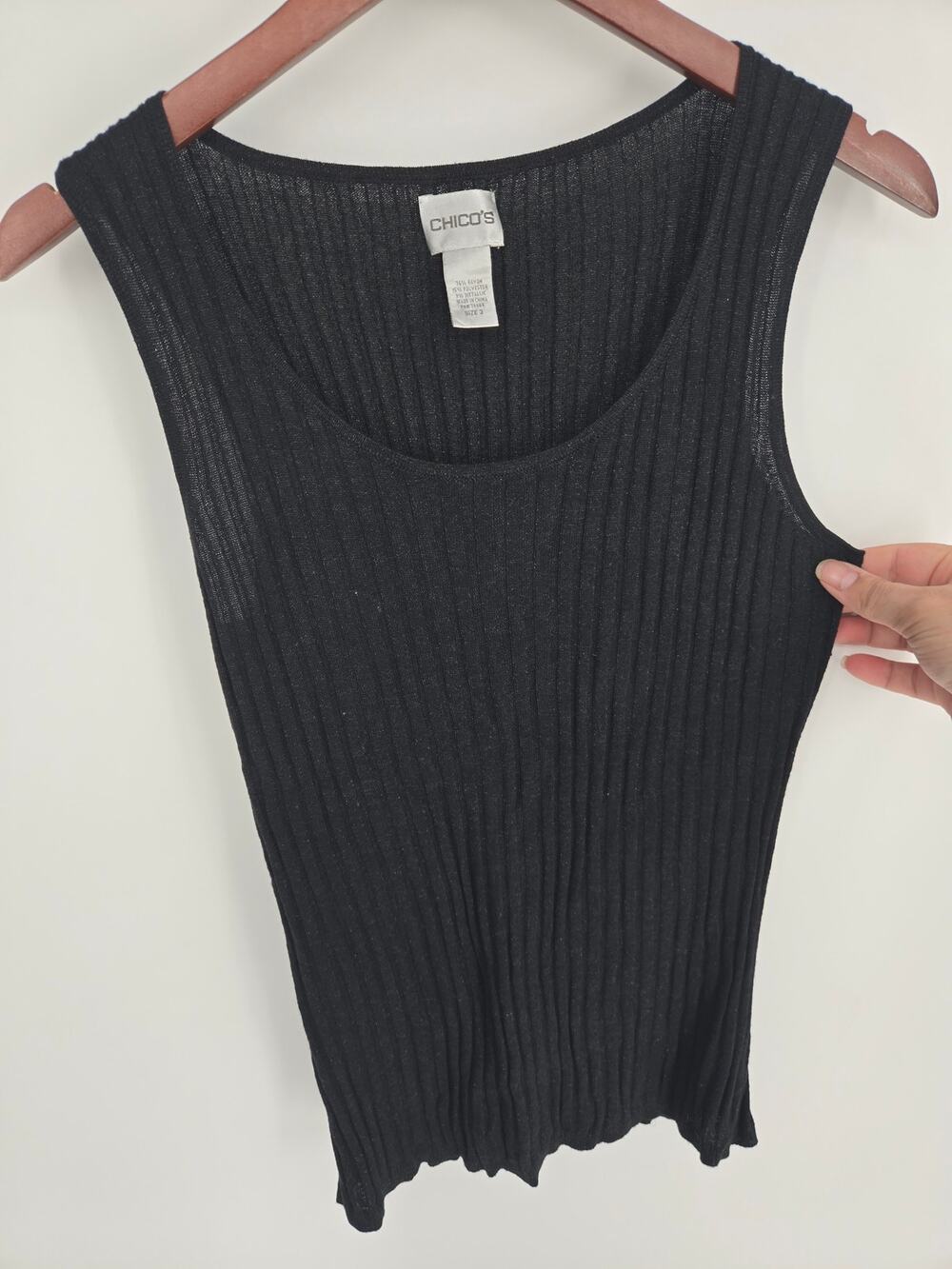 ​Chico's Black Shimmer Ribbed Knit Tank Top Scoop Neck Size 3 (US XL/16-18)